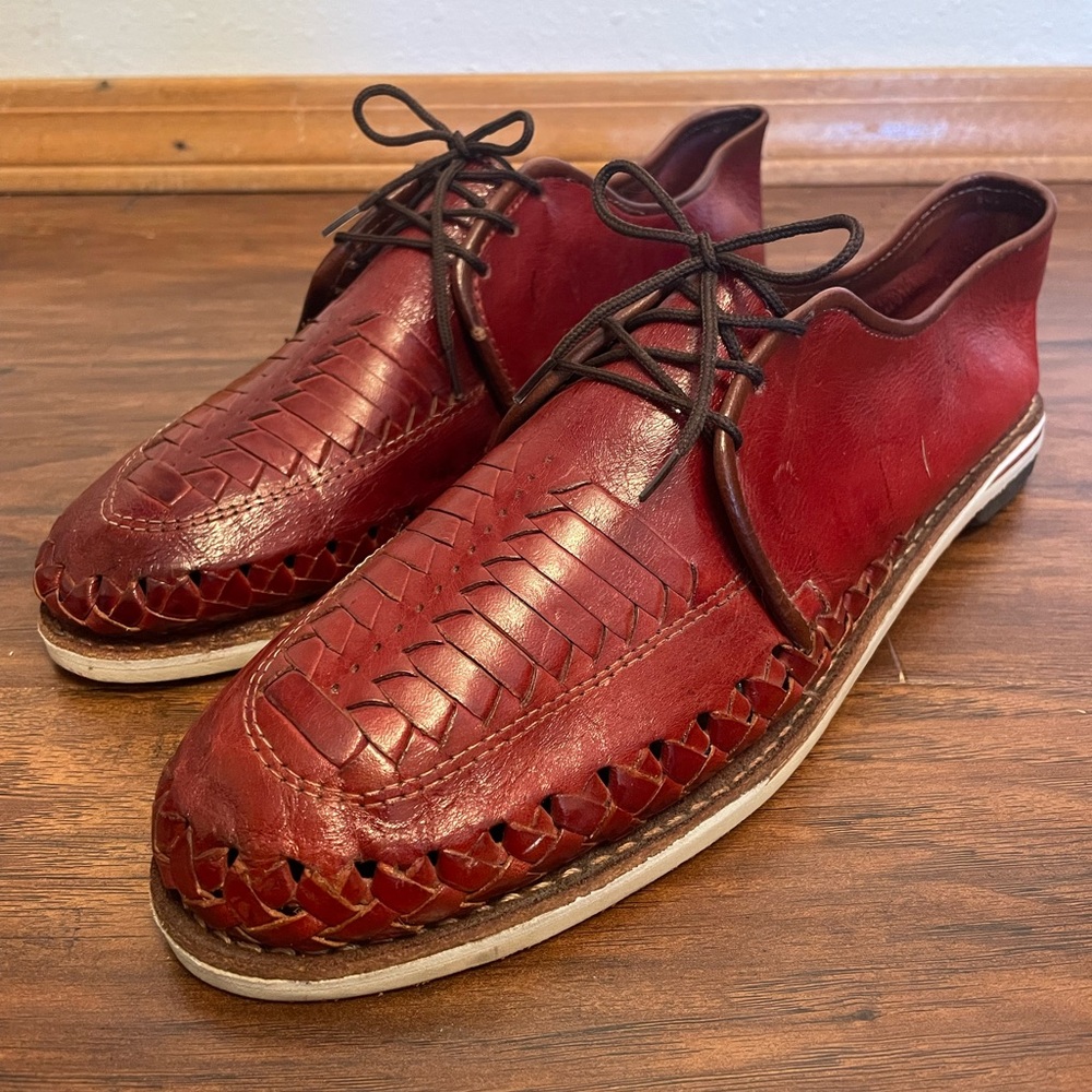 Lace up Mexican Huarache Oxford Shoes Leather Red Cognac Traditional Men’s 30 12